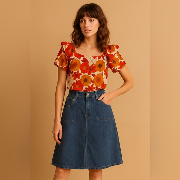 Vintage 70s Wrangler A-Line Denim Skirt Made in USA Size 13/14 (Runs Small) - Picture 1 of 12